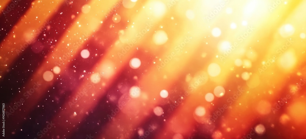 Poster warm abstract background with bokeh lights and diagonal lines