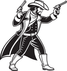 Vintage Cowboy Illustration Holding a Revolver in Classic Western Style
