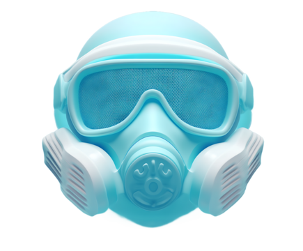 Minimalist Blue Respirator Mask Floating on Light Blue Background Protection, Safety, and Healthcare Concept