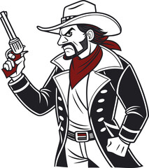 Vintage Cowboy Illustration Holding a Revolver in Classic Western Style