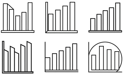 Black Bar Chart Icons for Data Visualization