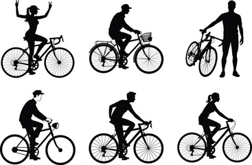 Obraz premium Cycling Man Silhouette Vector Illustration Bundle Design. Cyclist, Mountain Biking Graphic, Sports Vector Illustration, Bicycle Rider, Mountain Biker, BMX Rider, Woman Cycling, Sports Bike, Outdoor.