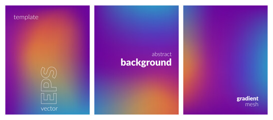 Abstract liquid background set. Gradient mesh. Effect bright color blend. Blurred fluid colorful mix. Modern design template for web covers, ad banners, posters, brochures, flyers. Vector EPS