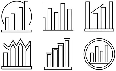 Black Bar Chart Icons for Data Visualization