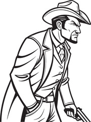 Vintage Cowboy Illustration Holding a Revolver in Classic Western Style