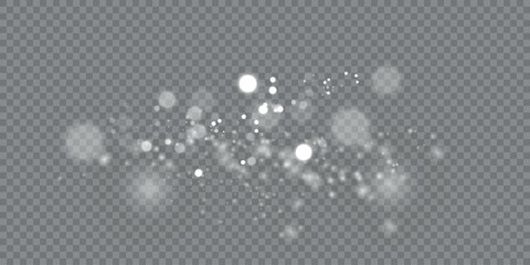 Abstract light shine blur bokeh effect on white transparent background. Vector lens flare spot light sparkles or shiny glittering glow beams for modern trendy Christmas celebration design template