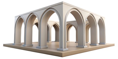 Elegant 3D geometric composition with repeating arches, clean lines, and a serene neutral color palette