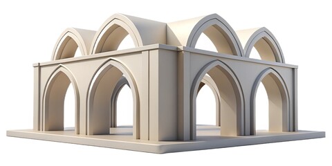 Elegant 3D geometric composition with repeating arches, clean lines, and a serene neutral color palette