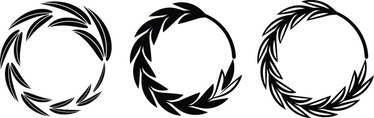 Set of wreaths and branches with leaves. Hand drawing laurel wreaths and branches collection. Laurels wreaths, swirls, twigs and flower ornaments. Herbs, flowers and plants elements with vector
