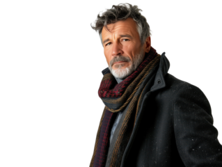 Mature Man in Winter Coat and Scarf