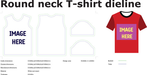 Round Neck T-Shirt Design Template Dieline, Mockup, and Measurements
