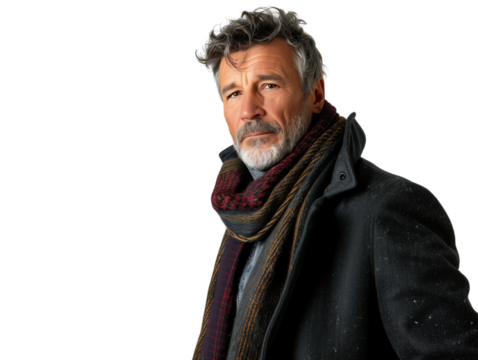 Mature Man in Winter Coat and Scarf - Powered by Adobe
