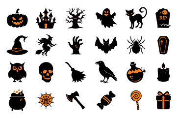 set of halloween silhouettes 