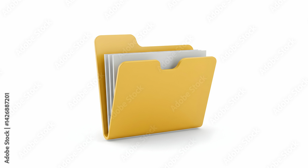 Poster open folder with paper documents on white background