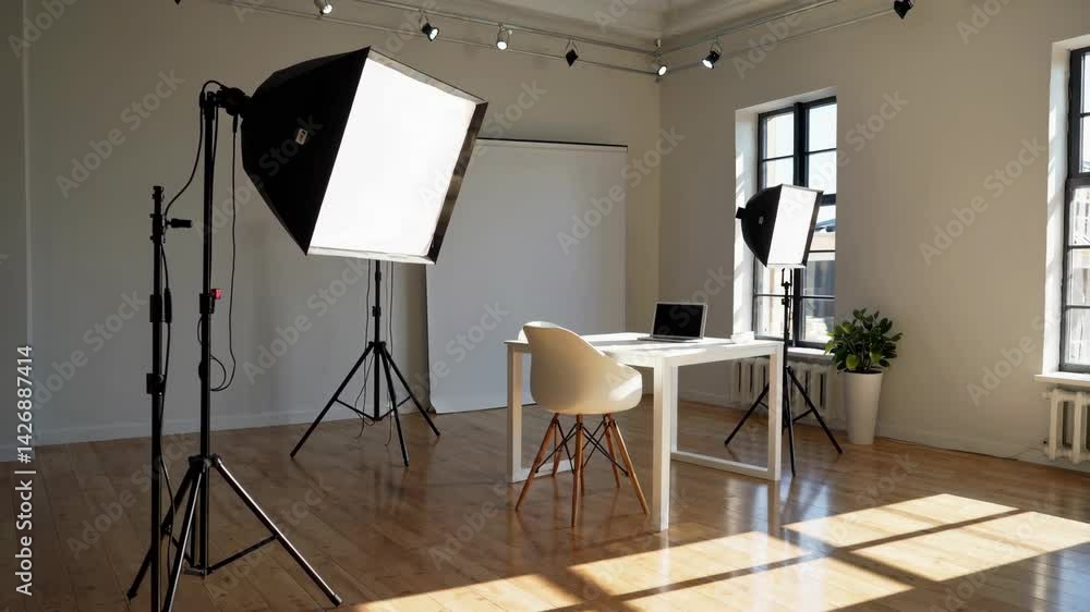 Poster modern studio setup featuring simple composition and natural light