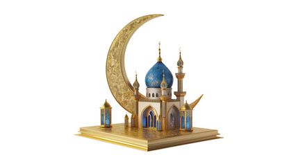Obraz premium Golden Mosque Ramadan Crescent Moon Lantern Islamic Art