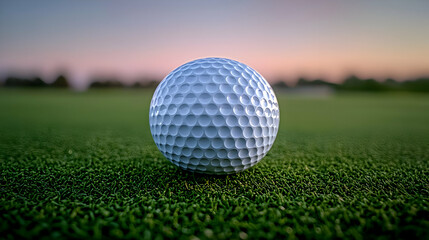 Obraz premium Golf Ball On Green Grass At Sunset