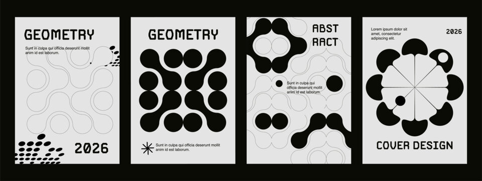 Posters with silhouette minimalistic basic figures, extraordinary graphic assets of geometrical shapes swiss style, Modern minimal monochrome print brutalist.