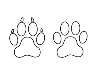 Dog and cat paw print outline vector flat illustration design. Dog paw print outline. Cat paw print outline. Car and dog paw line art.