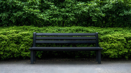 Empty Black Park Bench Under Lush Green Trees