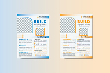 Modern Business Strategy Flyer Template Design – Corporate Brochure Layout in Blue and Orange Variants