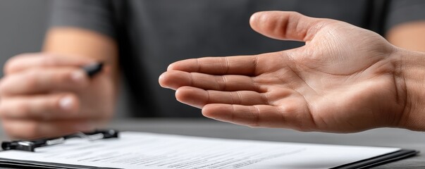 Obraz premium Close-up view; hands, clipboard, and a supportive atmosphere - development progress workplace achievement improvement