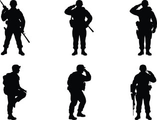 Patriotic Soldier Silhouettes for Memorial Day & Independence Day. USA Military and Veteran Day, 4th of July. American Flag, USA National Holidays, USA Pride & Patriotic Military Vector Illustration.