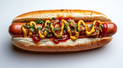 Mouthwatering Hotdog with Mustard, Ketchup, and Toppings Ready to Eat