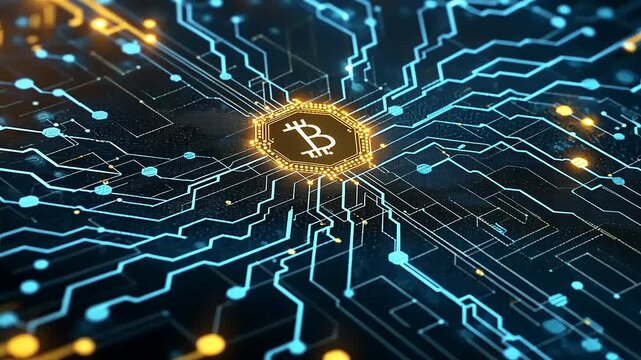 Digital Cryptocurrency Network Concept with Bitcoin Symbol and Lines