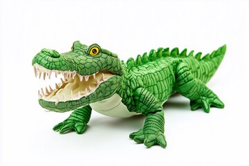 Fototapeta premium Green crocodile toy isolated on white, generated AI