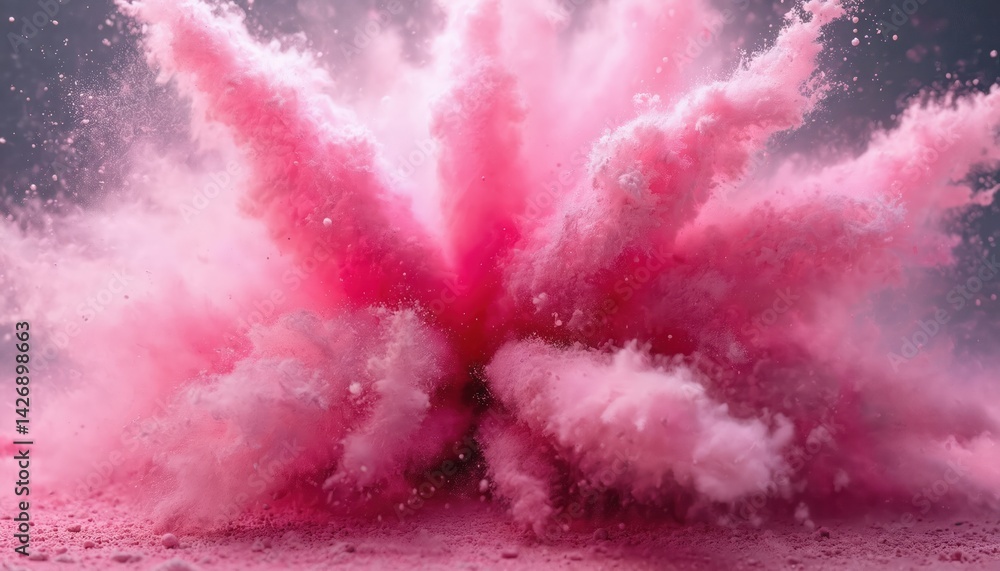 Poster explosive burst pink powder cloud studio art. abstract motion concept visual. dynamic splash design 