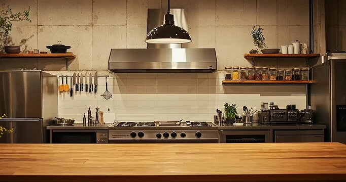 Modern kitchen interior with cooking tools and decor