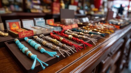 Colorful Handcrafted Beaded Bracelets Display at Market Stall