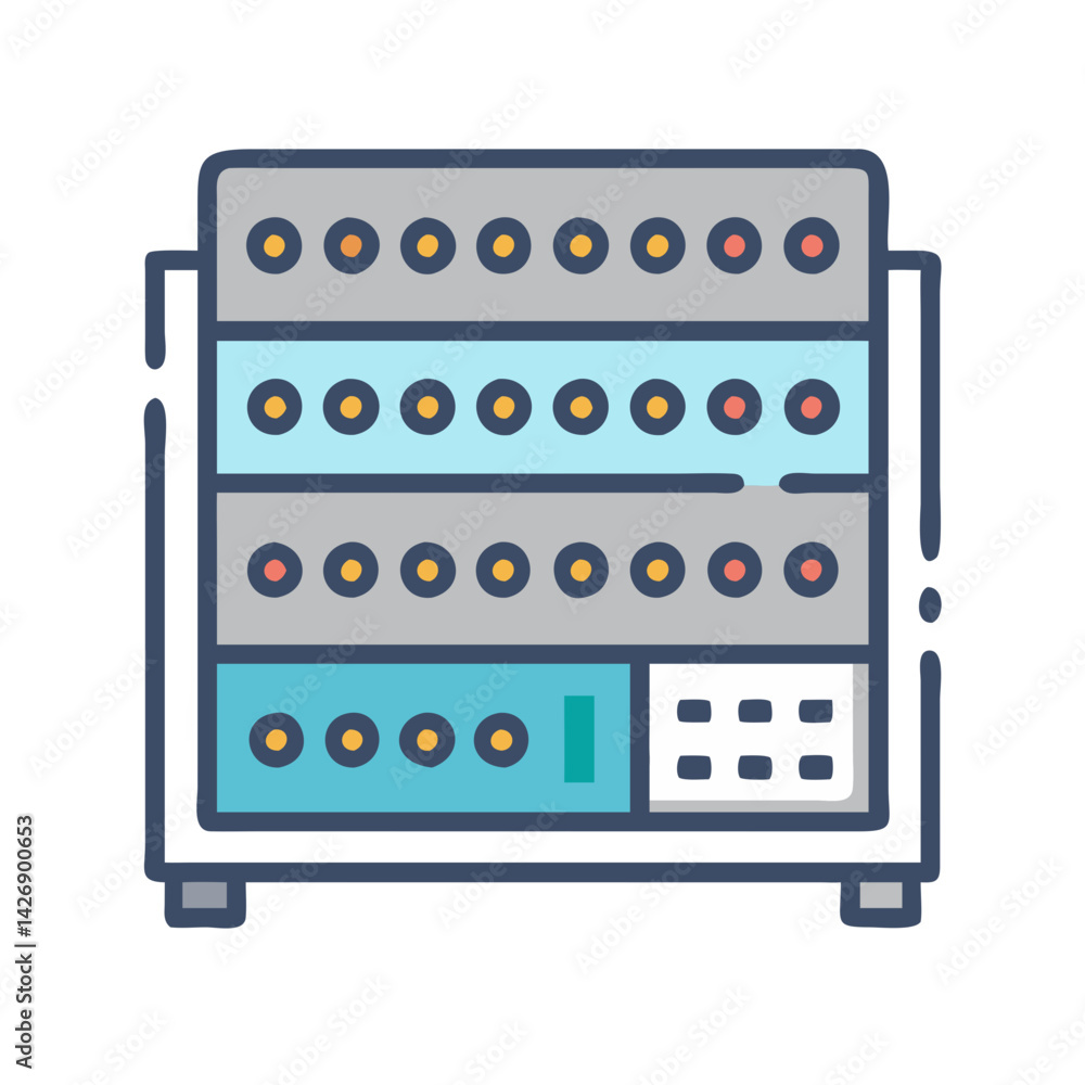 Poster server rack illustration: data center and networking concept