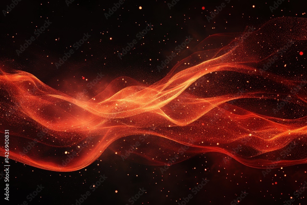 Aufkleber red particles flowing smoothly in a liquid environment, creating an abstract visual display, red par
