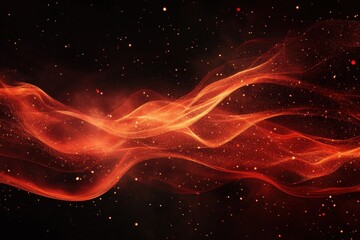 Fototapeta premium Red particles flowing smoothly in a liquid environment, creating an abstract visual display, Red Particles Flowing in Liquid