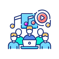 Music Industry Conference Team with Laptop and Media