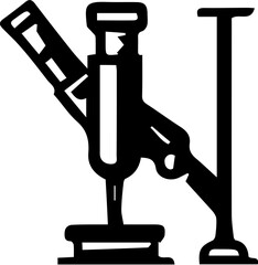 A collection of medical supplies and tools, pharmacy tools black and white