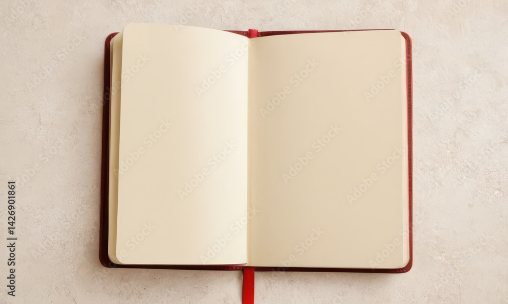 Poster an open book lying on a table with a distinctive red handle