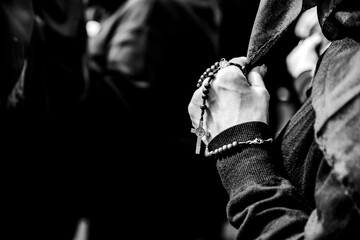 Devotional detail of a rosary crown, choir of the Procession of the "Desolata", Canosa di Puglia, Province of Barletta-Andria-Trani, Italy