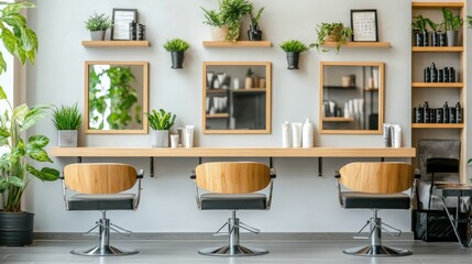 Modern hair salon interior with natural decor.