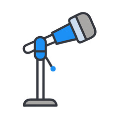 Blue Microphone Illustration on Black Background, Icon Style