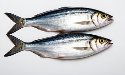 Fototapeta premium A pair of fish sitting on a flat white surface