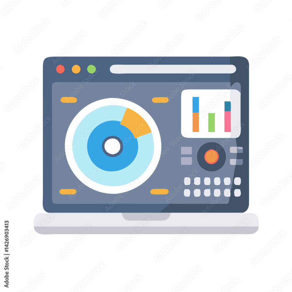 Poster laptop with chart and data visualization on screen