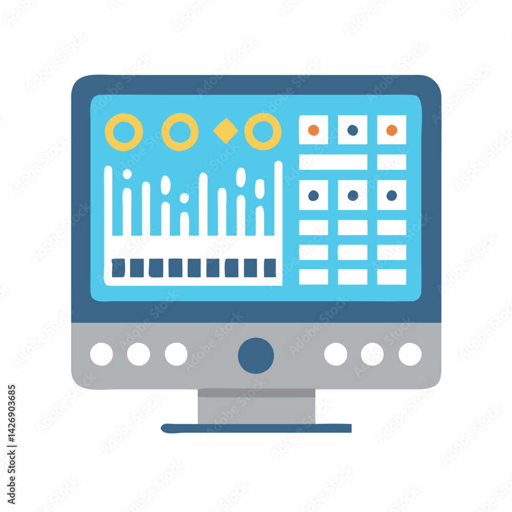 Poster modern computer screen showing dashboard analytics and data
