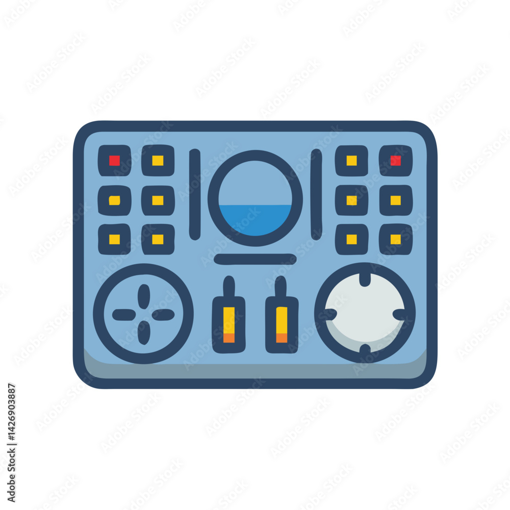 Poster control panel interface icon with buttons and sliders