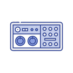 Analog synthesizer illustration on black background, musical instrument