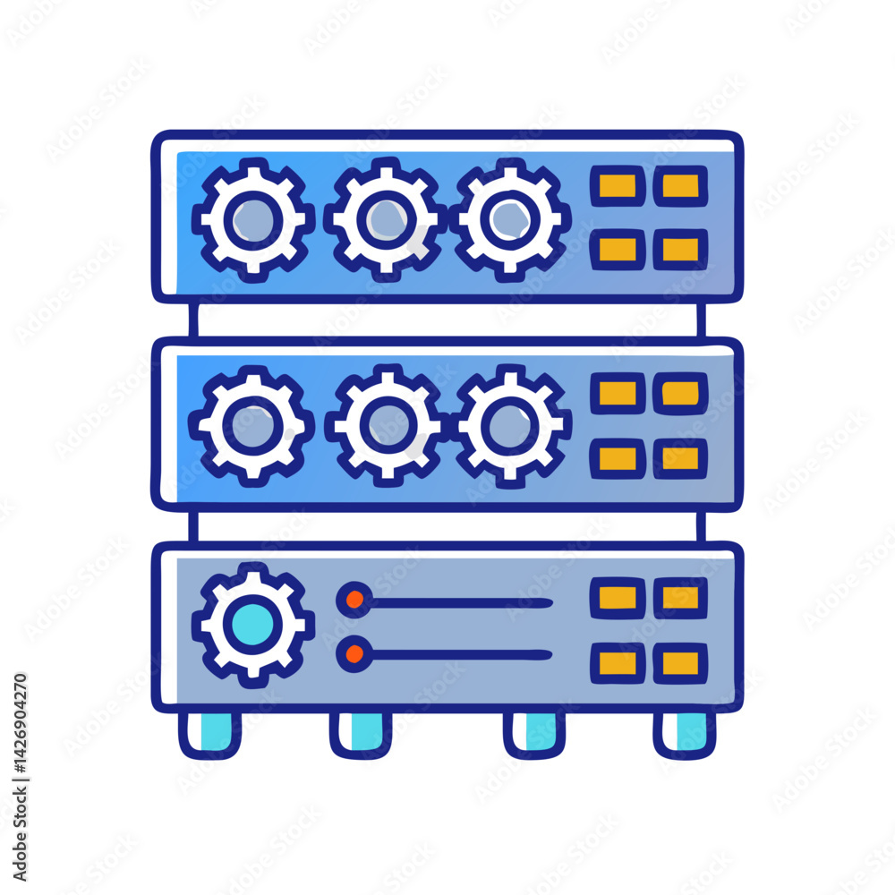 Poster data server rack system with gears and lights