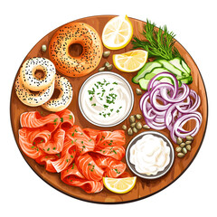 Bagel and Lox Brunch Board with Cream Cheese and Capers