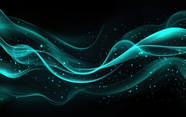abstract background with glowing light lines and triangles in dark green and turquoise for technology concept